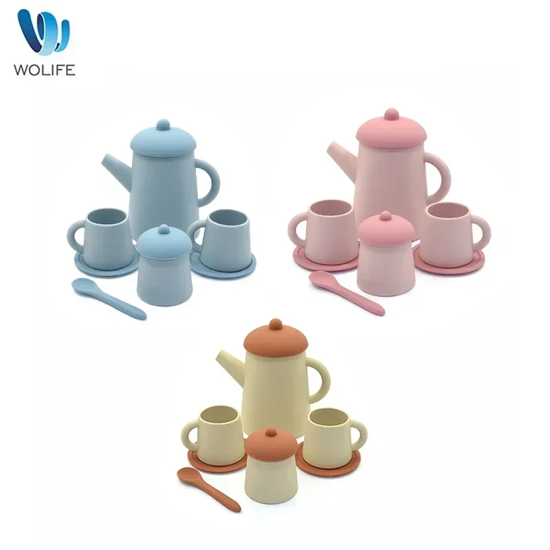 Baby Educational Learning Toys Children Silicone Tea Set Toys Play House Toys Kids Edible Grade Silicone Tableware Cups Set