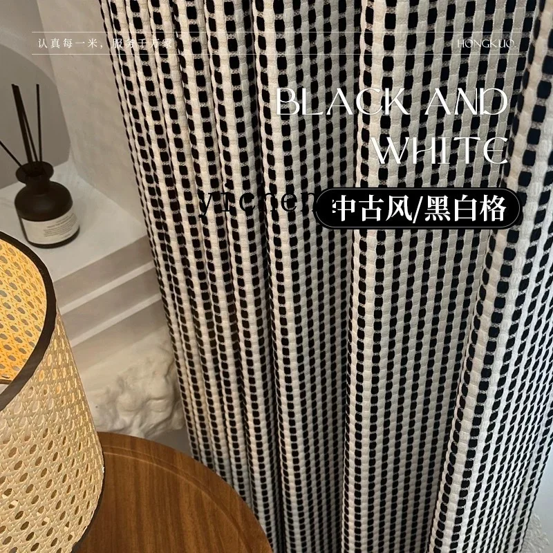 

ZK Vintage Black and White Chenille Woven Pattern Curtains for Bedroom and Living Room, Blackout Minimalist Home Accessories