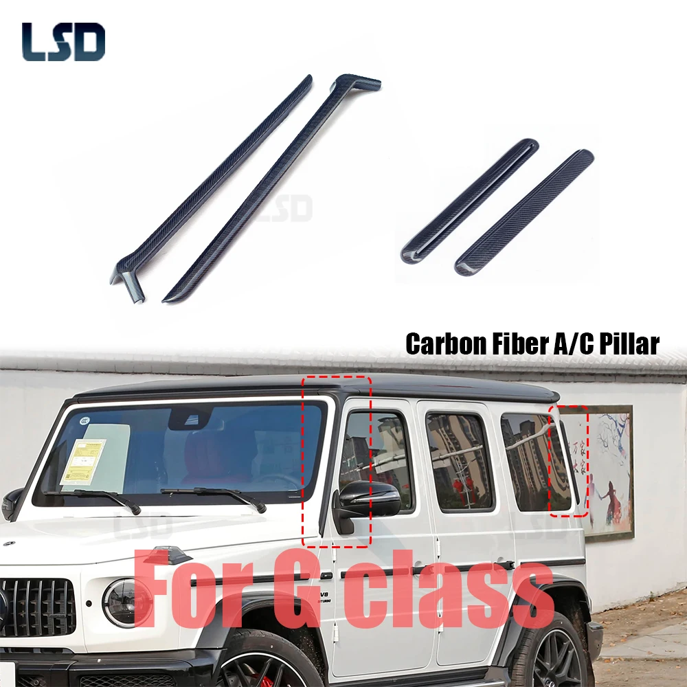 

Fit 2010-2024 Mercedes G Class G500 G55 G63 AMG Real Carbon Fiber A C Pillar Cover Moulding Anti-Collision Beam Exterior Sticker