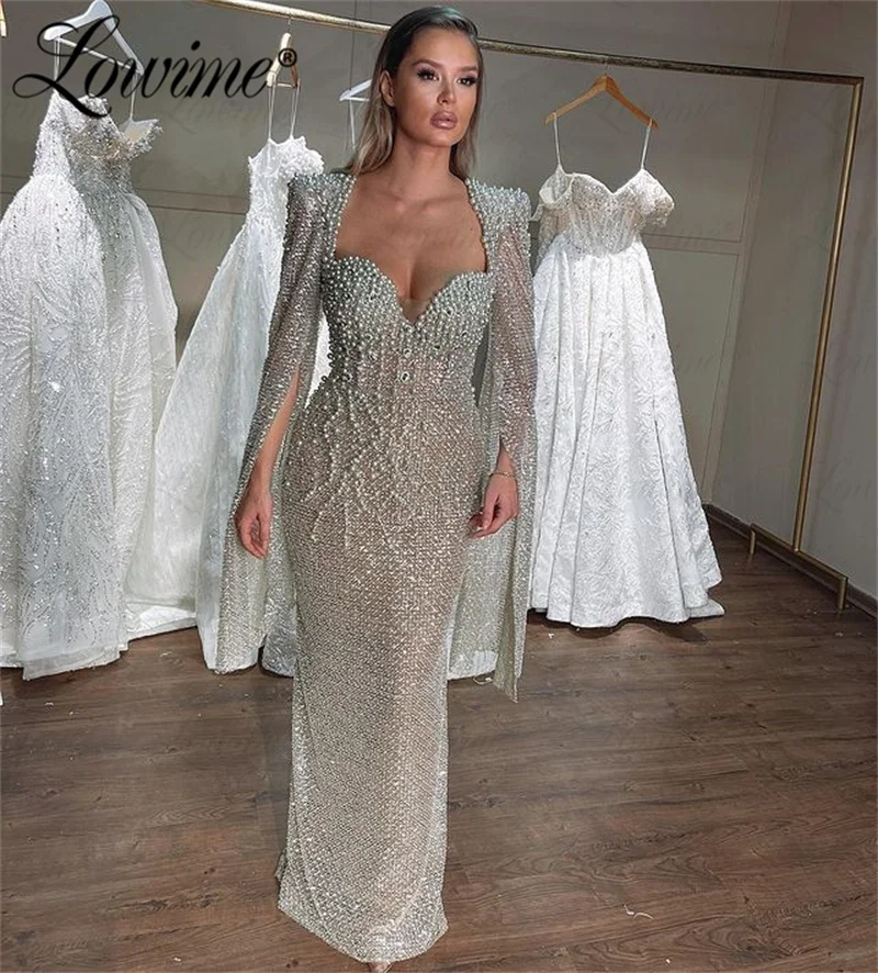 Dubai Arabic Heavy Beads Aso Ebi Crystal Pearl Mermaid Prom Dresses Formal Evening Wedding Party Second Reception Birthday Dress