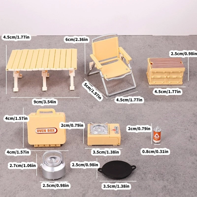 Cadeira acampamento miniatura realista, modelo estatueta, conjunto para casa boneca, configuração cena,