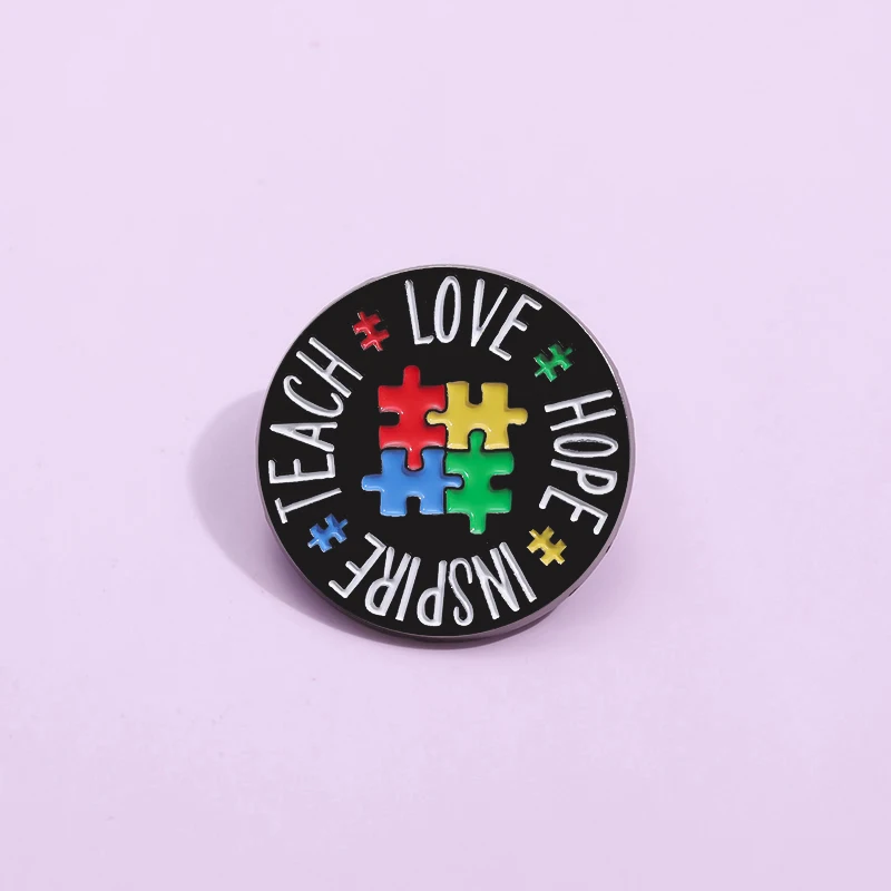 Rainbow Puzzle Pieces Enamel Pin Autism Mom Autistic Kids Awareness Lapel Badges Brooches Clothes Hat Jewelry Gift for Friends