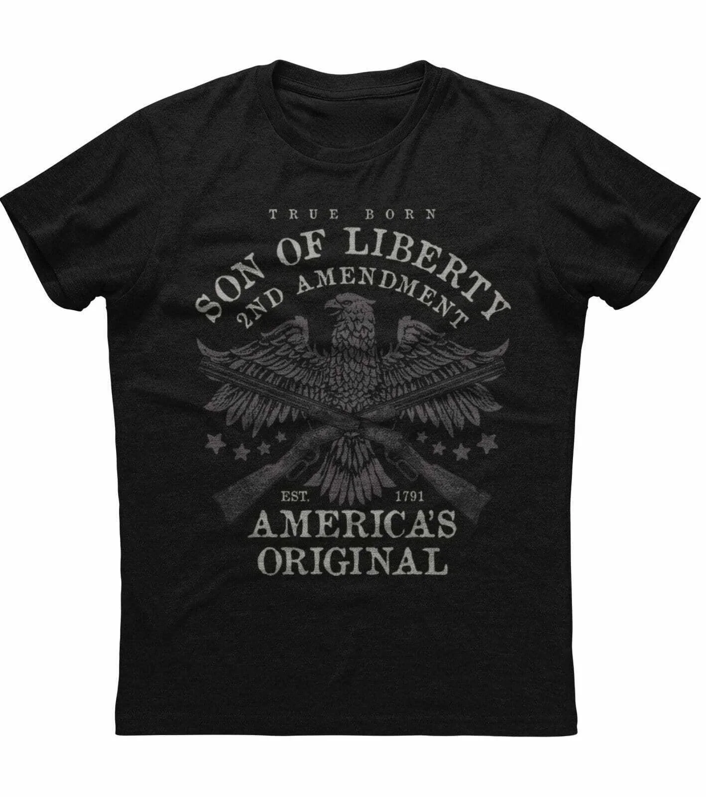 Sons of Liberty Eagle Gun Print 2nd Amendment Patriotic T-Shirt 100% Cotton O-Neck Short Sleeve Casual Mens T-shirt Size S-3XL