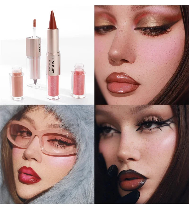 2-in-1 Konischer Gradient-Lipliner-Stift in Nude-Braun, Spiegelglas-Lipgloss, Matter Lippenkonturenstift, Wasserfester Lippenkonturenstift, Nicht klebendes Make-up – Detail 8