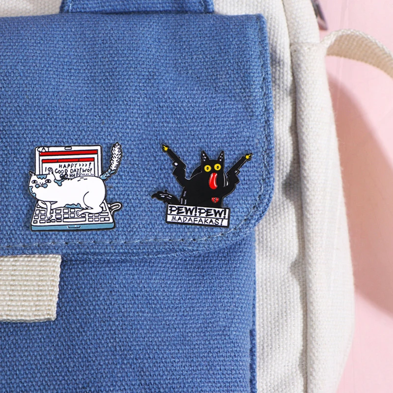 animal cute cat series badge Pin Cartoon funny text cat metal badge