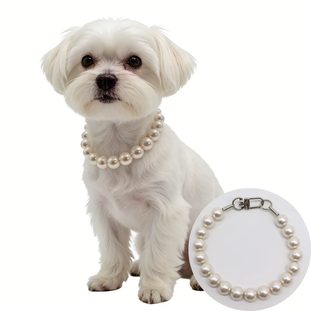 

Dog Pearl Collars for Large Dogs Cats Pet Necklace Jewelry Chihuahua Yorkie Girl Clothing Dress Costume Accessories Wire Rope