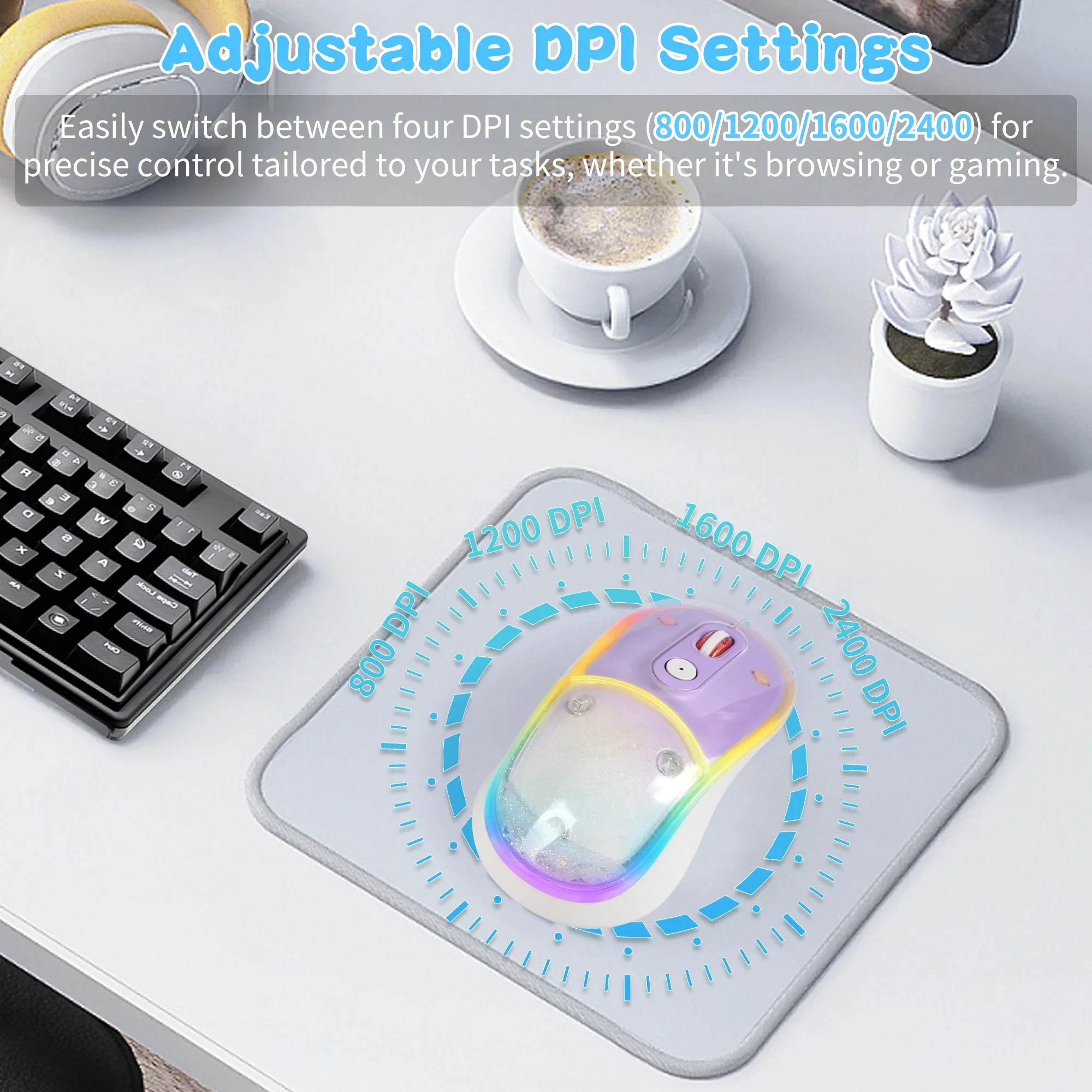 Liquid Flowing Sand Wireless Mouse 2.4G & Bluetooth Cute Pattern Rechargeable Silent Mouse RGB Backlight PC Laptop Mice view 6