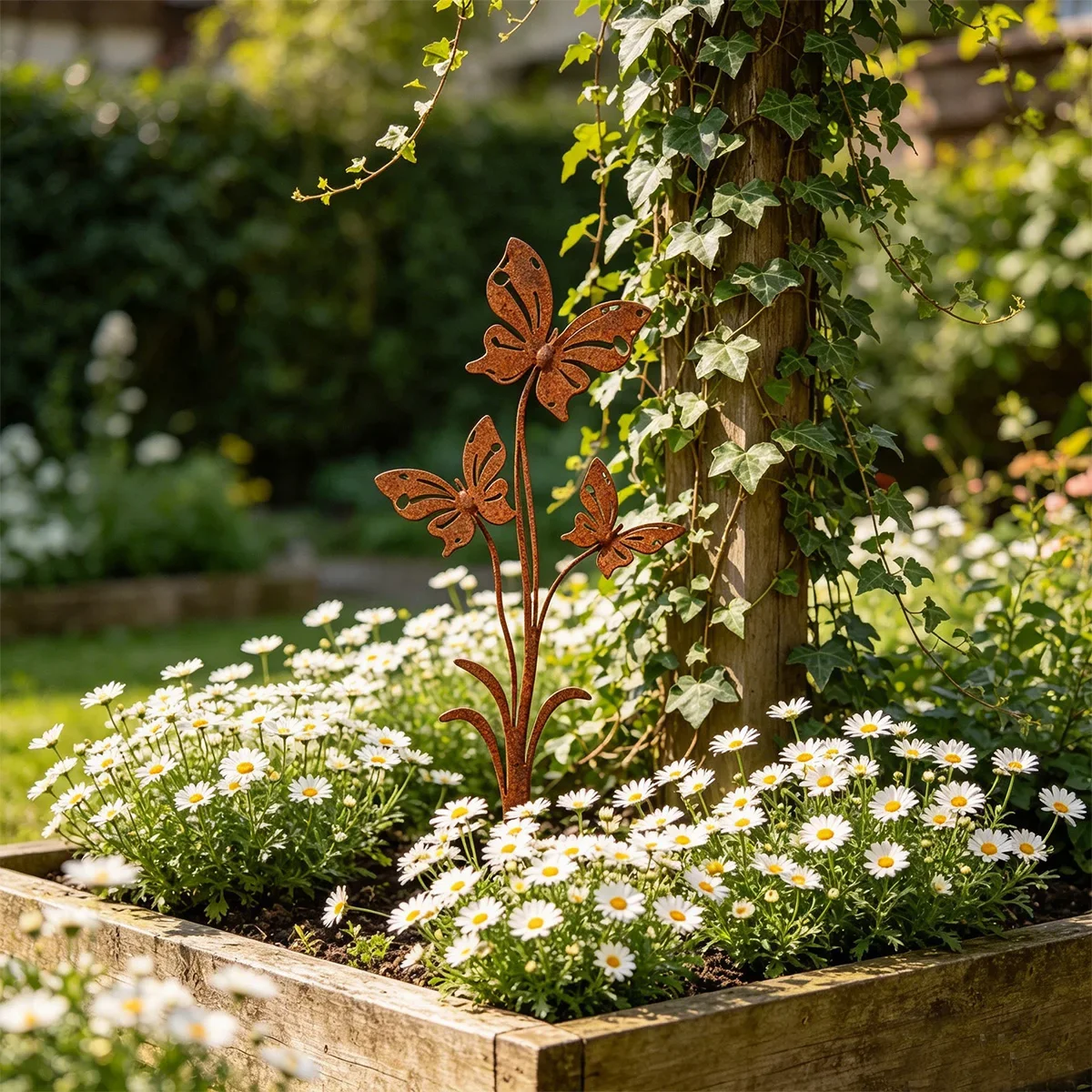 【2D Flat】Vintage Iron Butterfly Lawn Stake – Rustproof Garden Ornament – Perfect for Courtyard, Flower Beds & Planters
