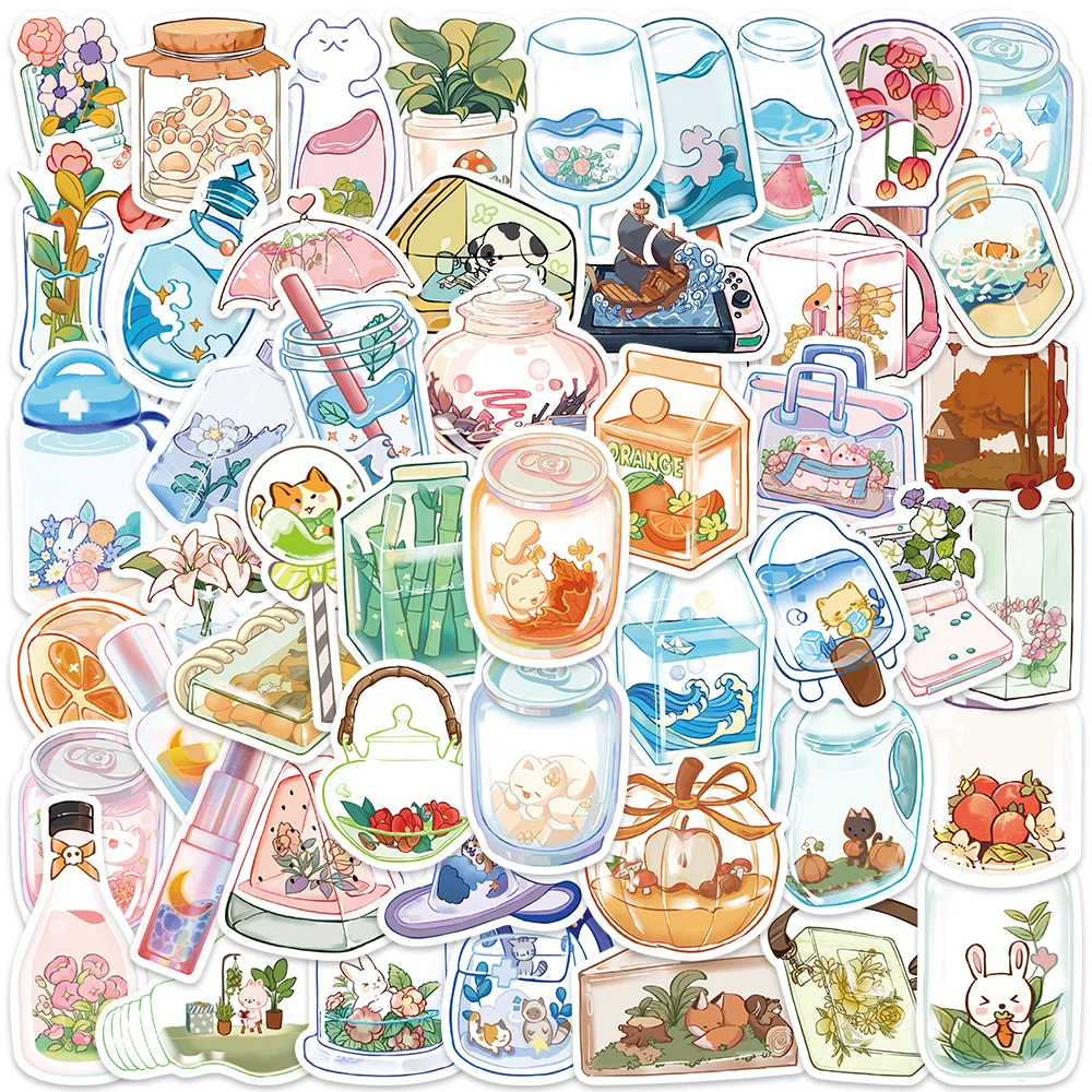 50PCS Transparent Crystal Food Drink Fancy Waterproof Cute Stickers DIY Laptop Phone Guitar Skateboard Luggage Car Toy Decals