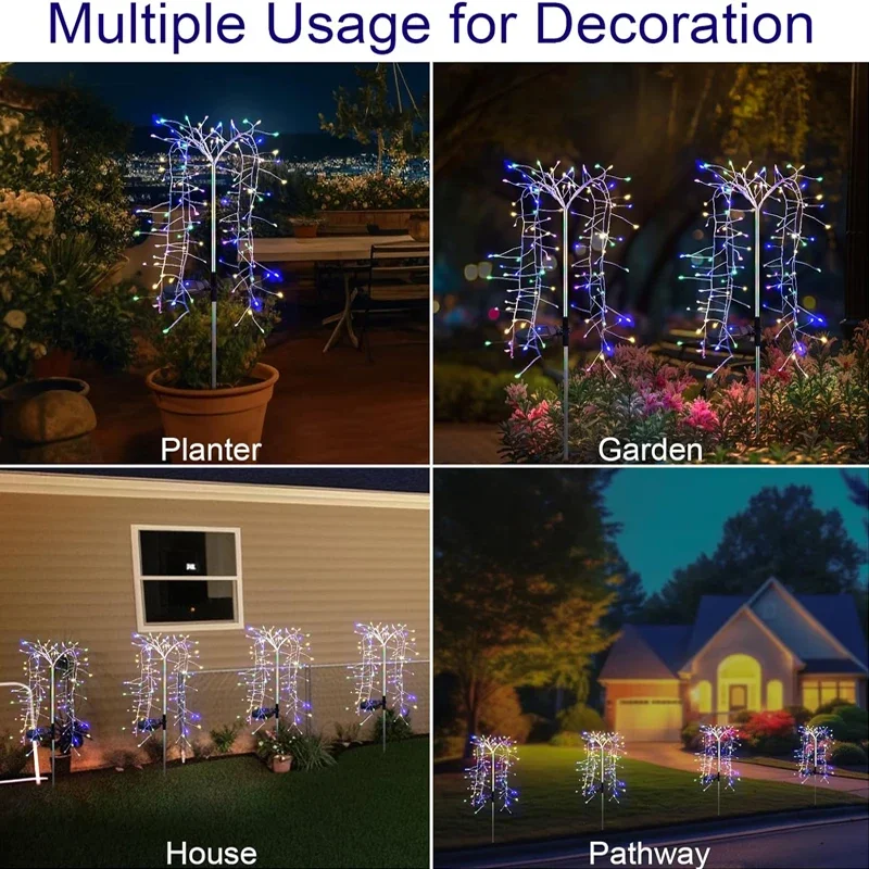 1-6 Pcs Solar Garden Lights LED Willow Tree Light Outdoor Waterproof Copper Wire Lawn Lamp DIY Firework Lamps Pathway Christmas