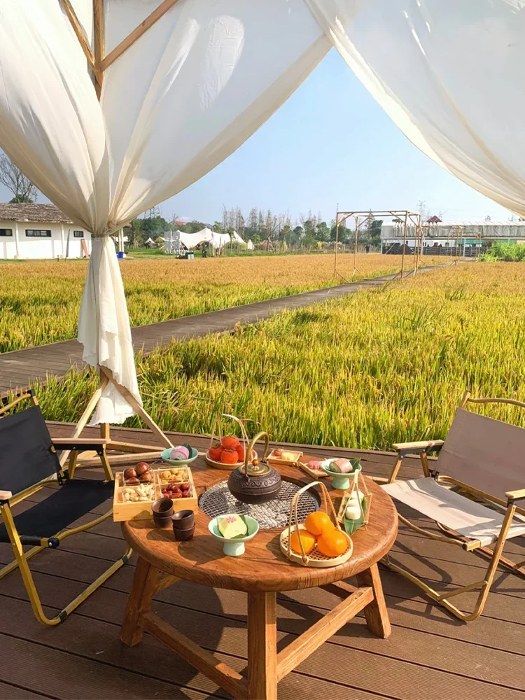 Courtyard Table and Chair Can Be Bbq Hot Pot Solid Wood Table