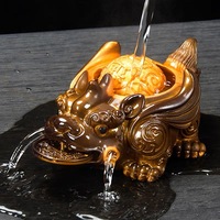 1PC Chinese Resin Discolored Tea Pet Lucky Cute Golden Toad Ornaments Desktop Handmade Crafts Home Tea Set Decoration Gifts ﻿