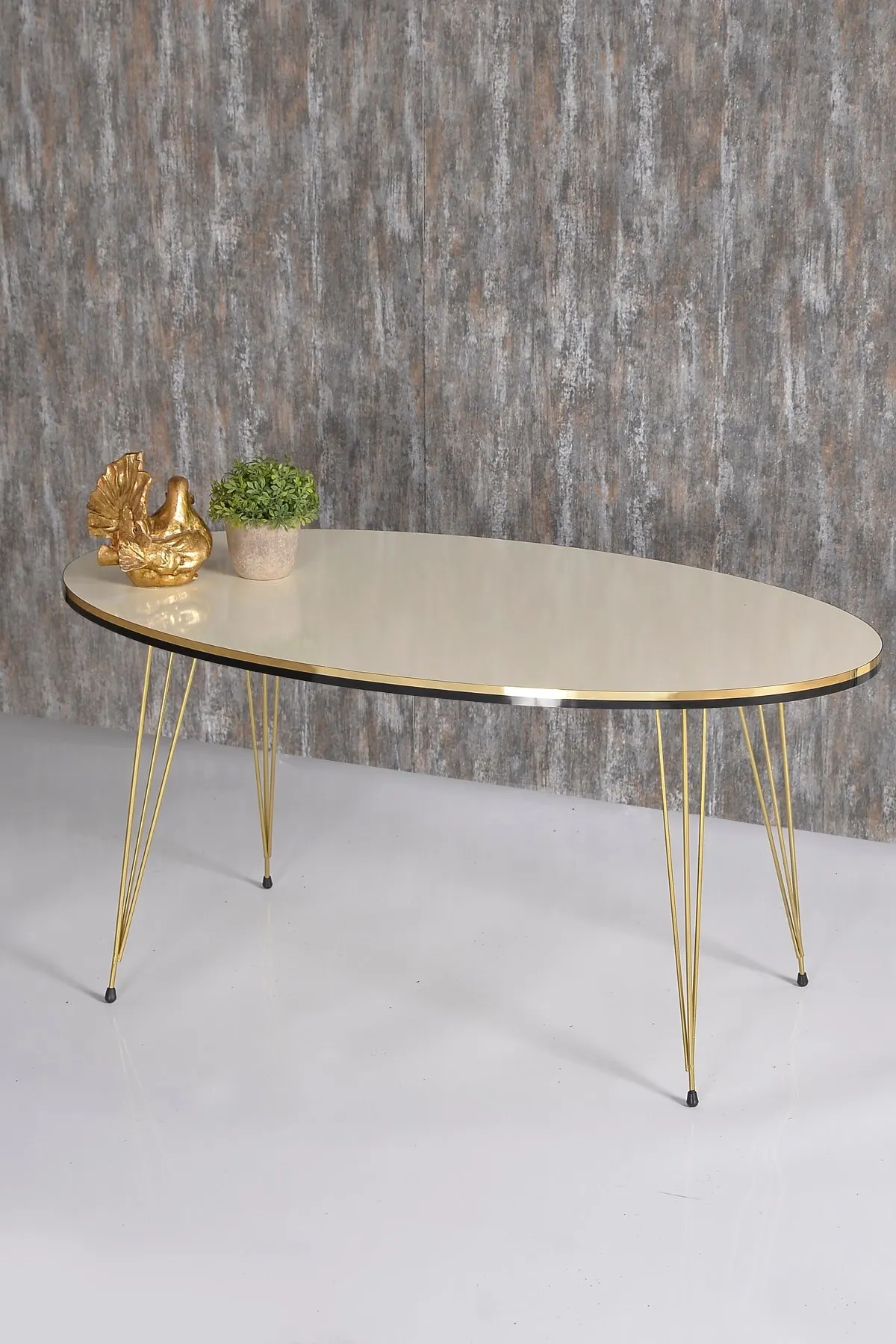 Escandinavo Gold Metal Wire Leg Coffee Table, moderna mesa de serviço de chá, sala e sala de estar, Ellipse Center, R