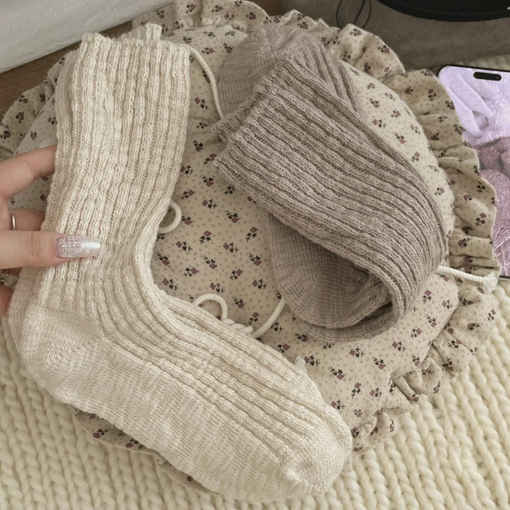 Solid Color Fashion Cotton Chunky Knit Slouch Socks for Women American Retro Long Socks Clog Socks for Birkenstock Fall Winter