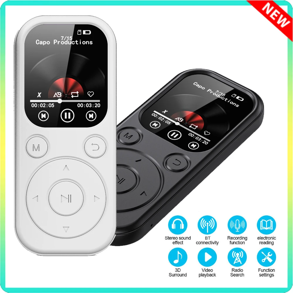 Reproductor MP3 para estudiantes con Bluetooth 5,4, Walkman con pantalla de 1,8 pulgadas, reproductor de música, tarjeta de memoria de 128G, Radio FM, grabación de libros electrónicos