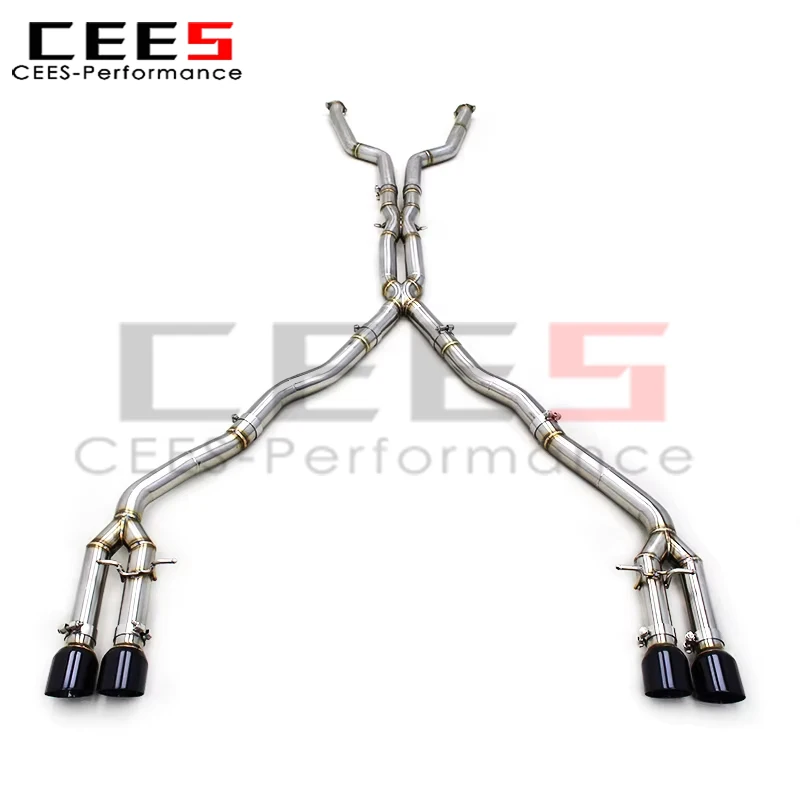 CEES 70mm Catback Stainless Steel Exhaust Pipes for BMW M6 E63 V10 5.0L 2006-2010 Straight Pipes Satin Black Tips