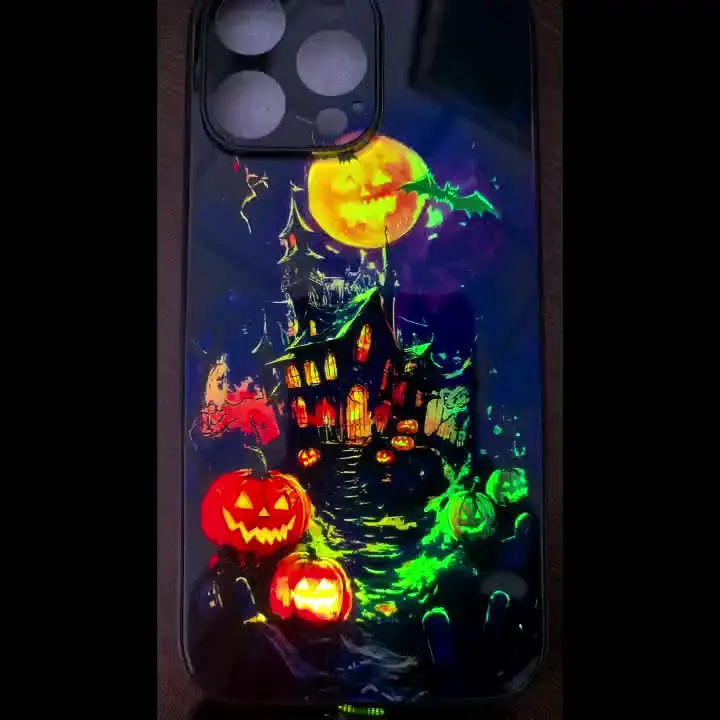 Halloween Castle Colorful Intelligent Voice Controlled Luminous Phone Case For iPhone 17 16 15 14 13 Pro Max LED Flash Cover