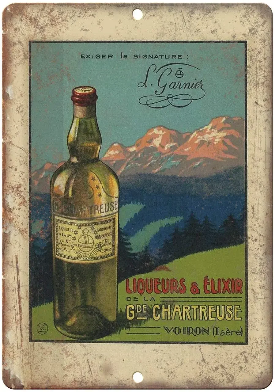Chartreuse Liqueurs Liquor Retro Metal Tin Sign Plaque Poster Wall Decor Art Shabby Chic Gift Suitable 12x8 Inch