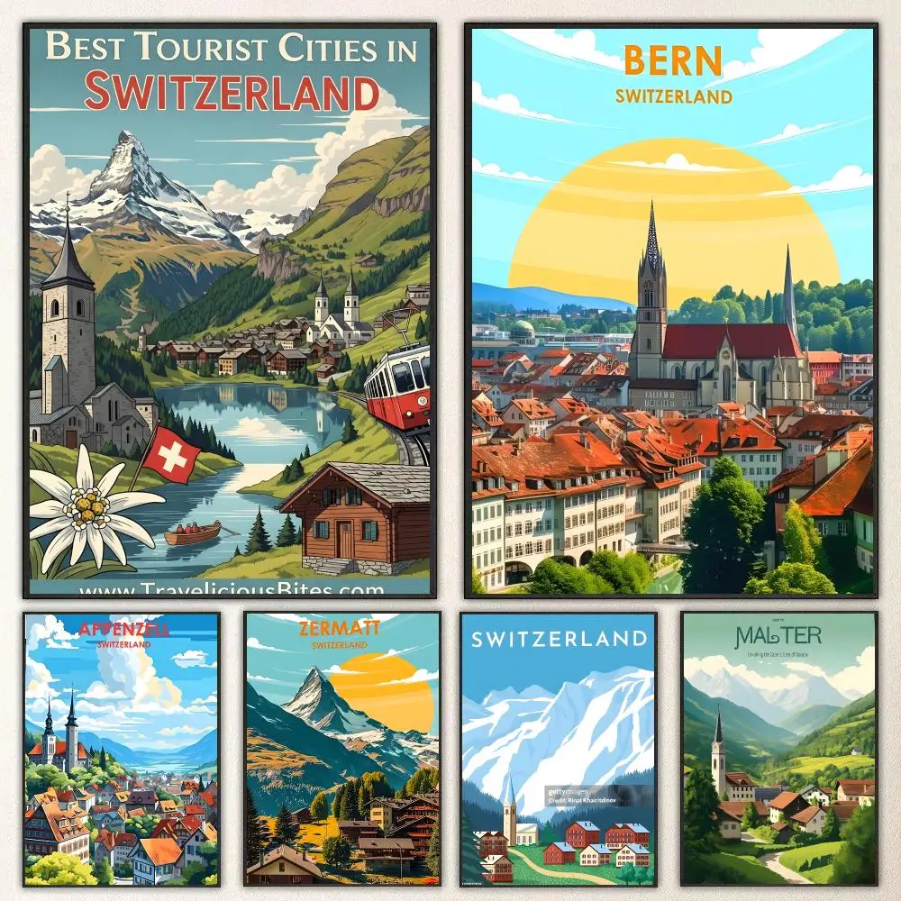 Pattern Swiss Town Poster High-definition  poster stickers, suitable for bedroom, living room, home decoration