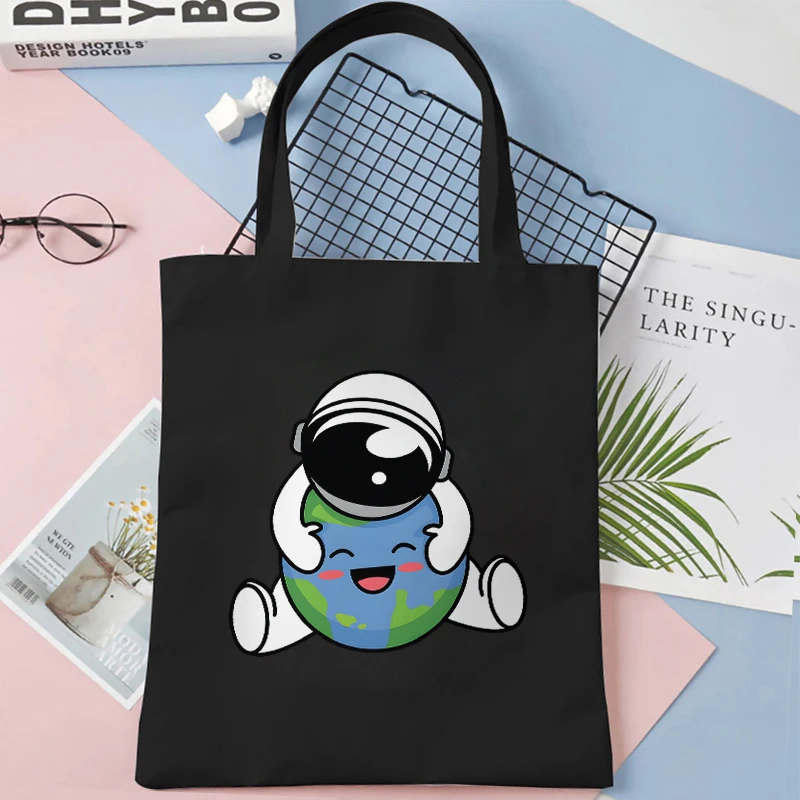 Bolsas de lona astronauta bonito, sacolas de compras adolescentes, série espacial engraçada, armazenamento gráfico, saco comprador reutilizável para estudante