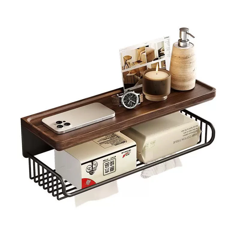 Walnut Bathroom Paper Holder Toilet Tissue Box Punch-free Hand Washing Toilet Paper Storage Rack Toilet Paper Box