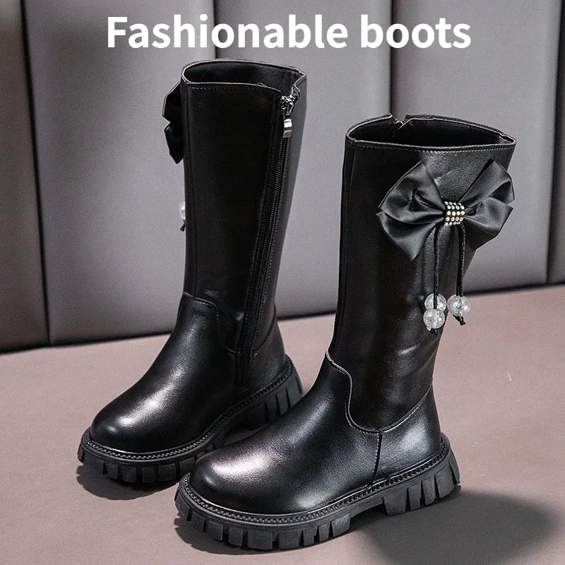 Girl Boots Long Sleeved Princess Boots Fashion Childrens Boots High Sleeved Boot Autumn Winter New Girl Soft Soled Leather Boot