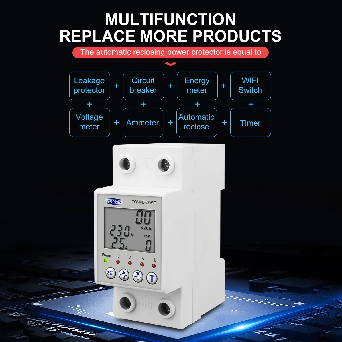 TOMZN 63A 110V 220V smartlife TUYA WIFI Circuit breaker Energy Meter Metering Timer with voltage current and leakage protection