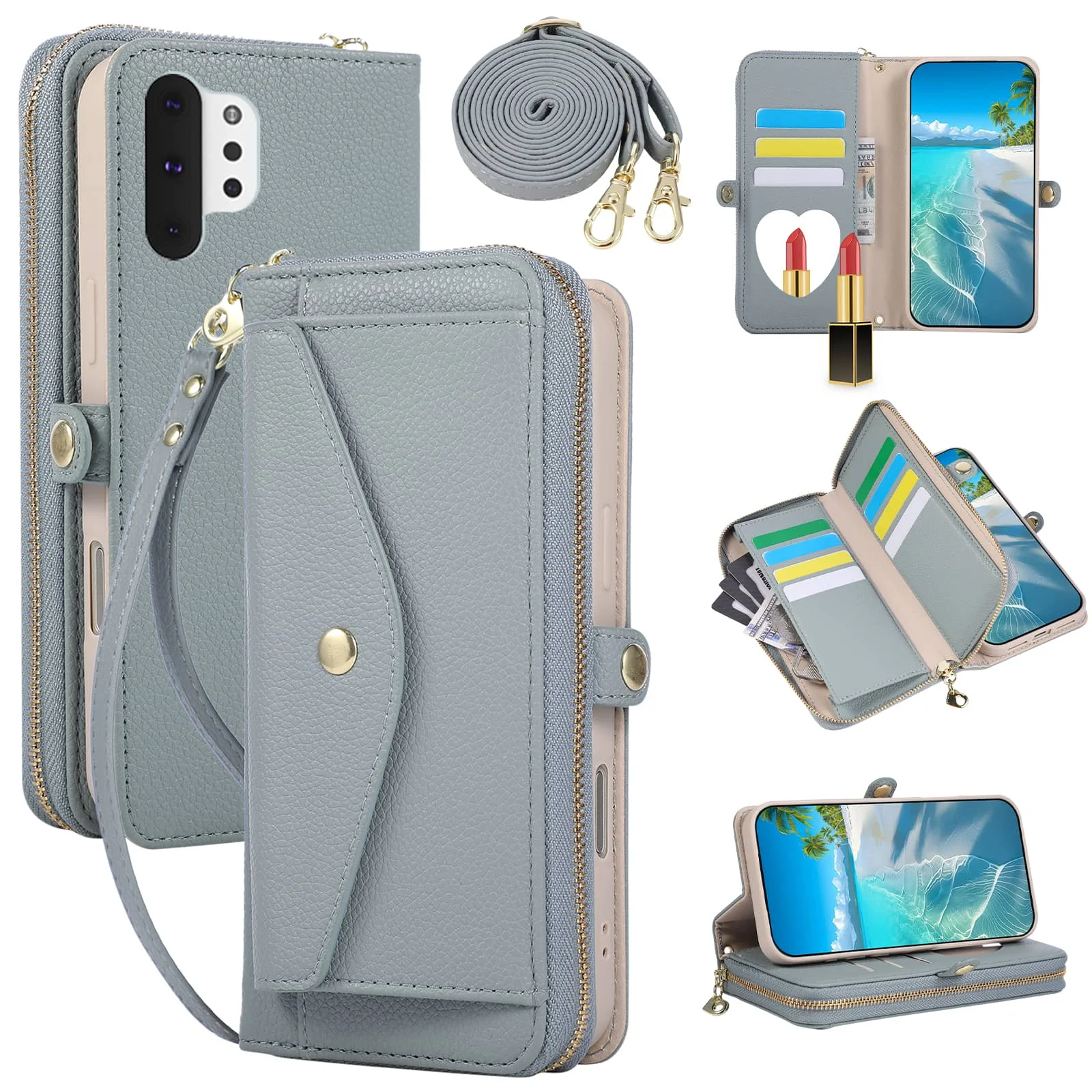 

WEFOR Crossbody Wallet Case for Samsung Galaxy Note 20 Ultra/10 Pro/9/8 with Strap Card Holder Mirror Purse Cover Handbag Design