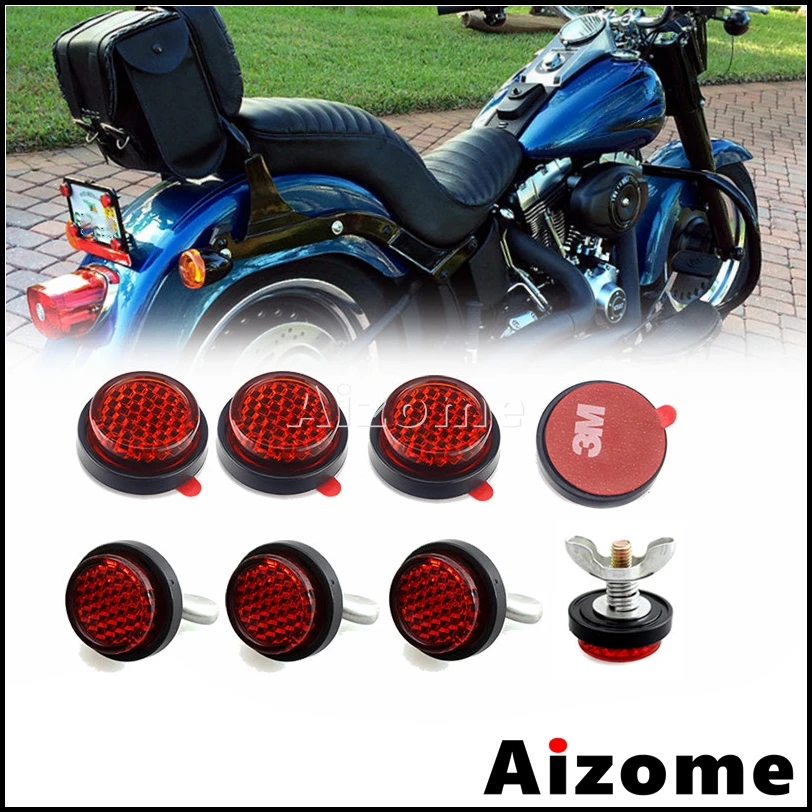 

Red Warning 20mm Round Reflector License Plate Tail Warning Sticker Reflectors For Harley Touring Sportster Dyna Softail Custom