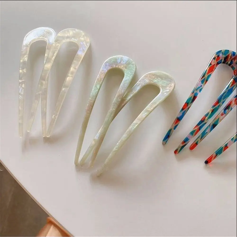 Tools All-match Bun Maker Acetate U-shaped Hairpin Female Hair Accessories Korean Style Headwear Checkerboard Hair Stick