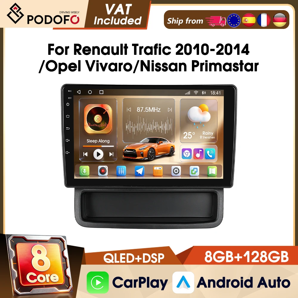 Podofo Autoradio für Renault Trafic 2010-2014/Opel Vivaro/Nissan Primastar Carplay Android Auto Auto-Audio 4G LTE WLAN GPS-Navigation