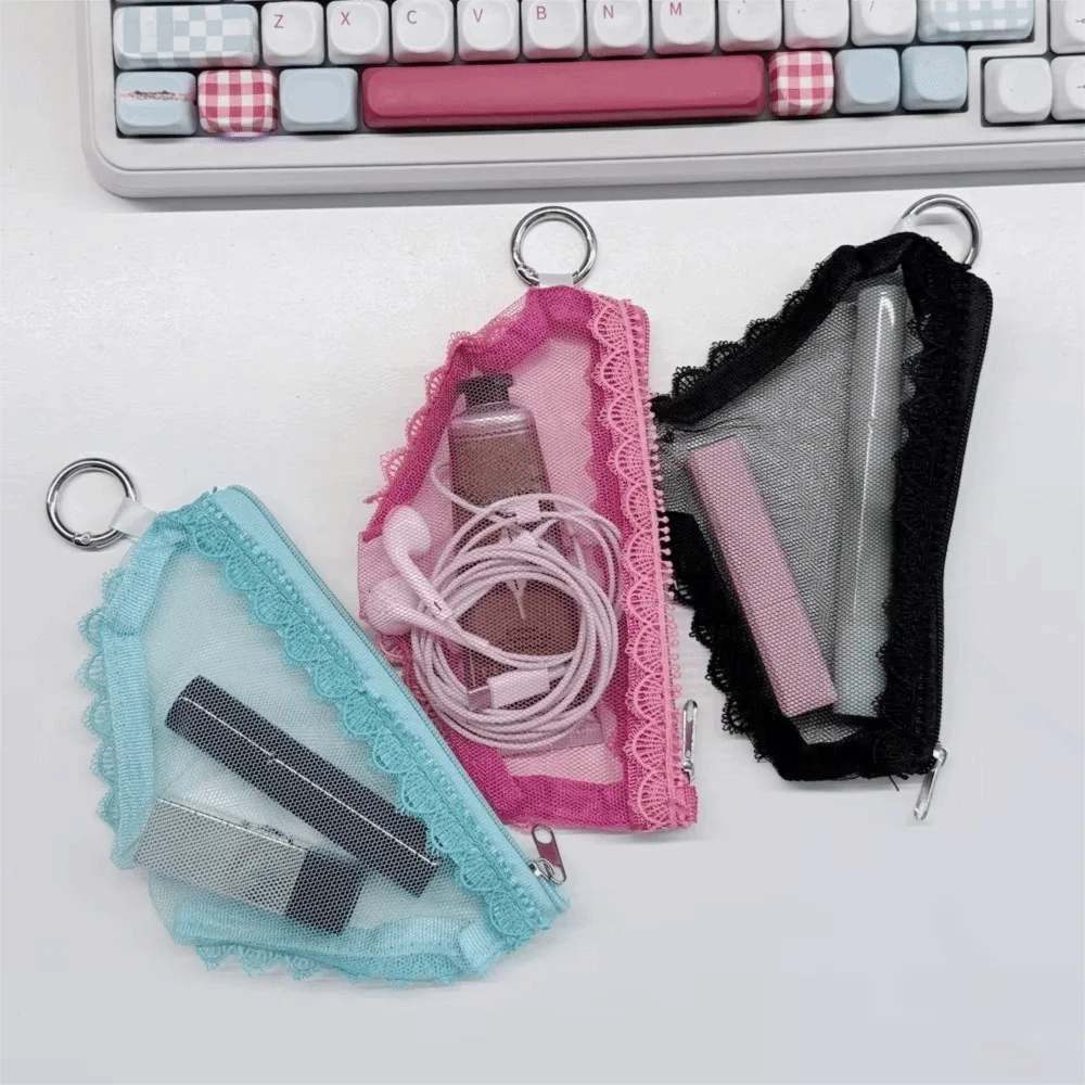 Unique Mesh Briefs Shape Cosmetic Bag Lace Trim Decorative Mesh Toiletry Bag Clear with Zipper Makeup Storage Pouch Jewelry