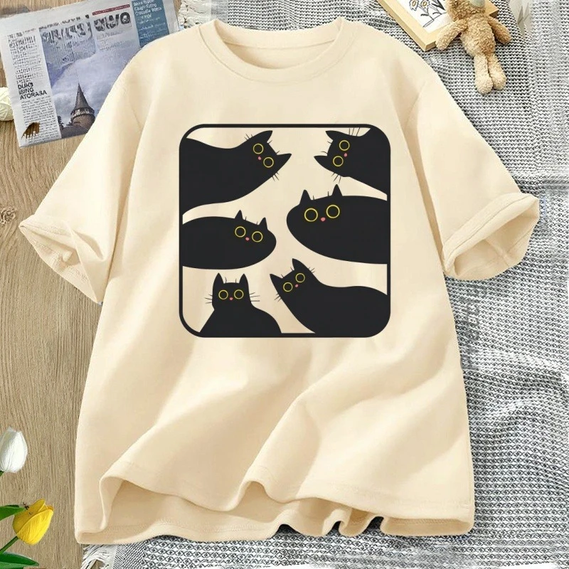 T-Shirt Vintage Divertida Convenient de Gato T-Shirt играcia Bonita T-Shirt Manga Corta con Cello Redondo Para Amantes