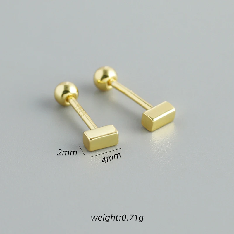 WANTME 925 Sterling Silver Minimalist Rectangular Mini Small Stud Earrings Delicate Girl Ear Bone Piercing Jewelry Accessories