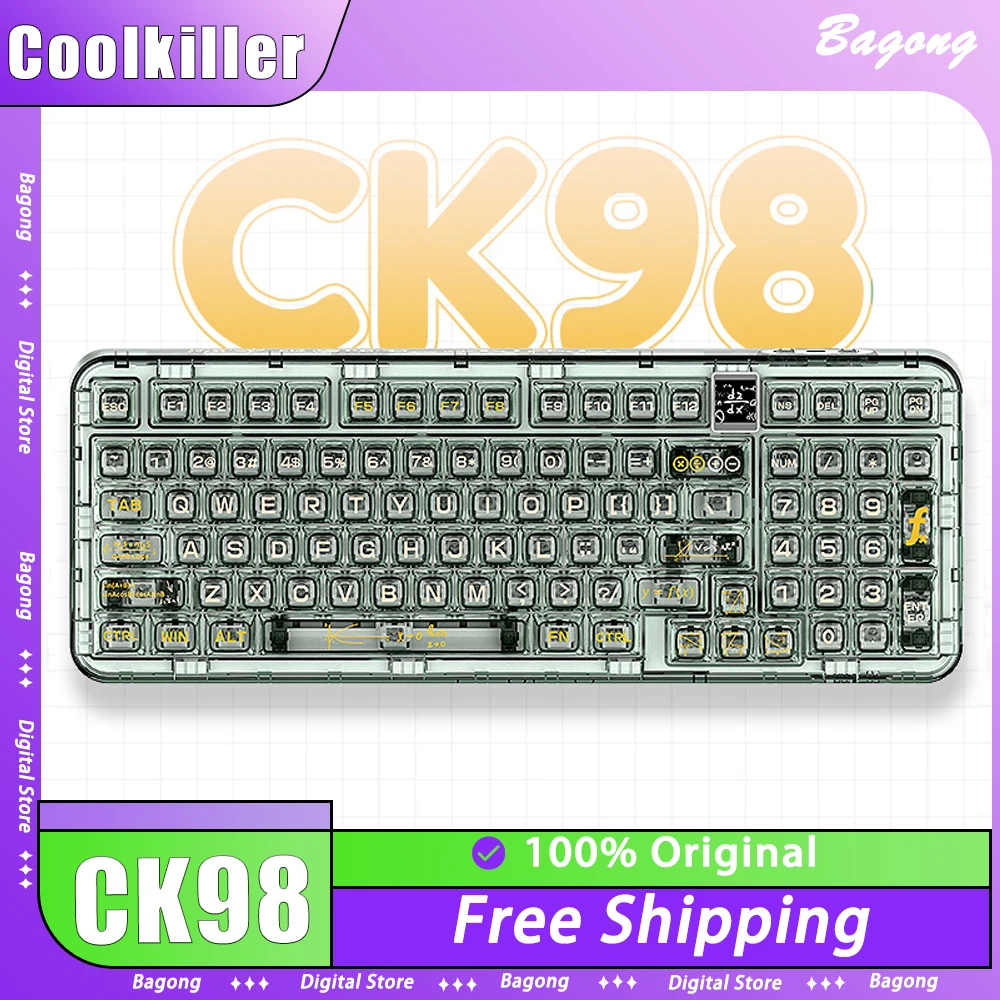 Механическая клавиатура Coolkiller Ck98, индивидуальный экран, три режима, RGB, прозрачная игровая клавиатура, горячая замена, ПК Аксессуары для геймеров