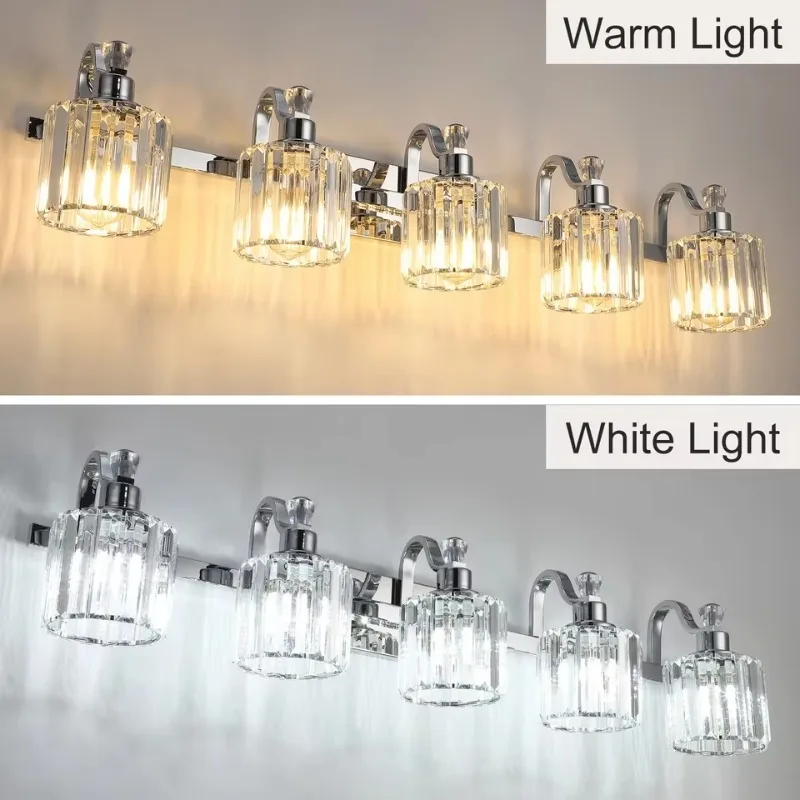 현대적인 욕실 화장품 램프 스테인리스 스틸 크리스탈 화장품 램프 거울 현대적인 크리스탈 욕실 벽 조명기구