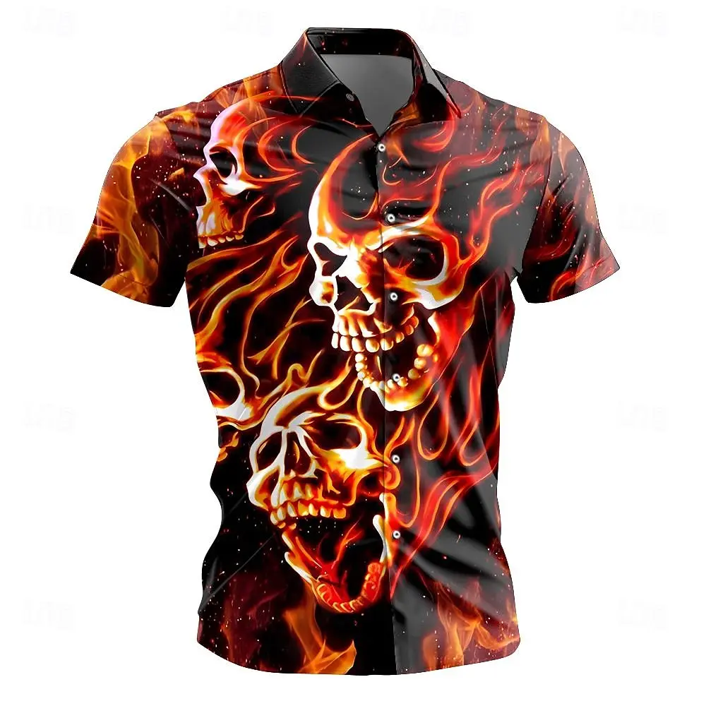 Skull Retro 3d Print Men's Shirt Street Fashion Summer Shirt For Men Casual Fashion Short Sleeved Breathable Shirt Tops