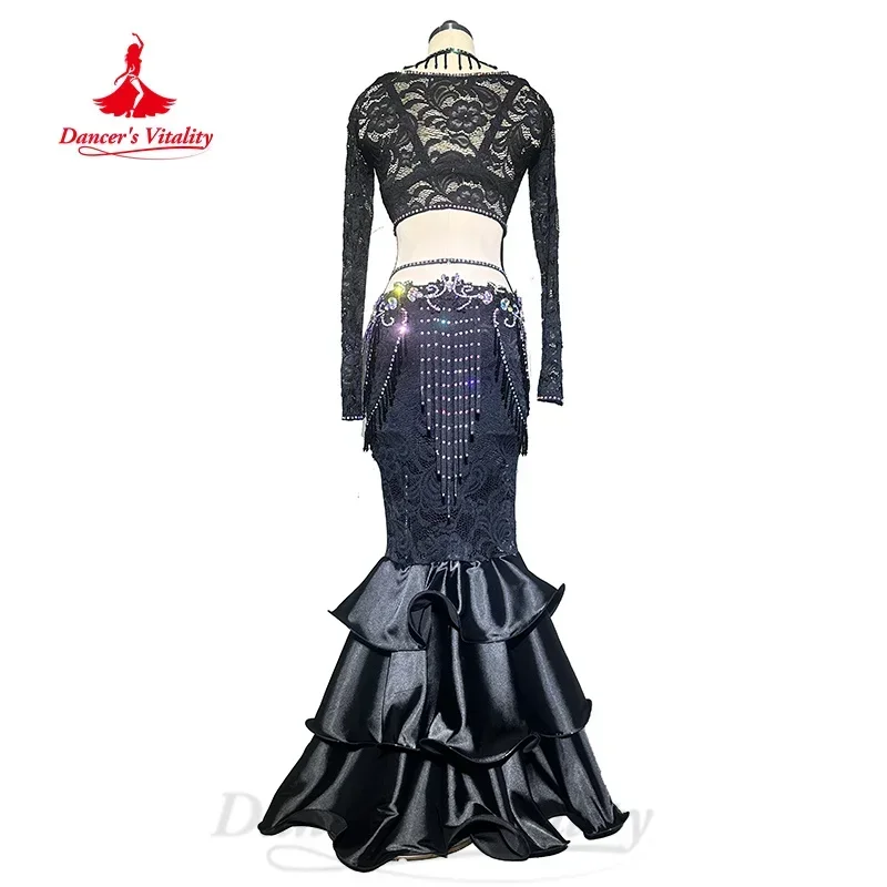 BellyDance Performance Set Customized Sexy Lace Top+Sexy Fishtail Skirt 2pcs Adults and Children Dancer Competition Costumes