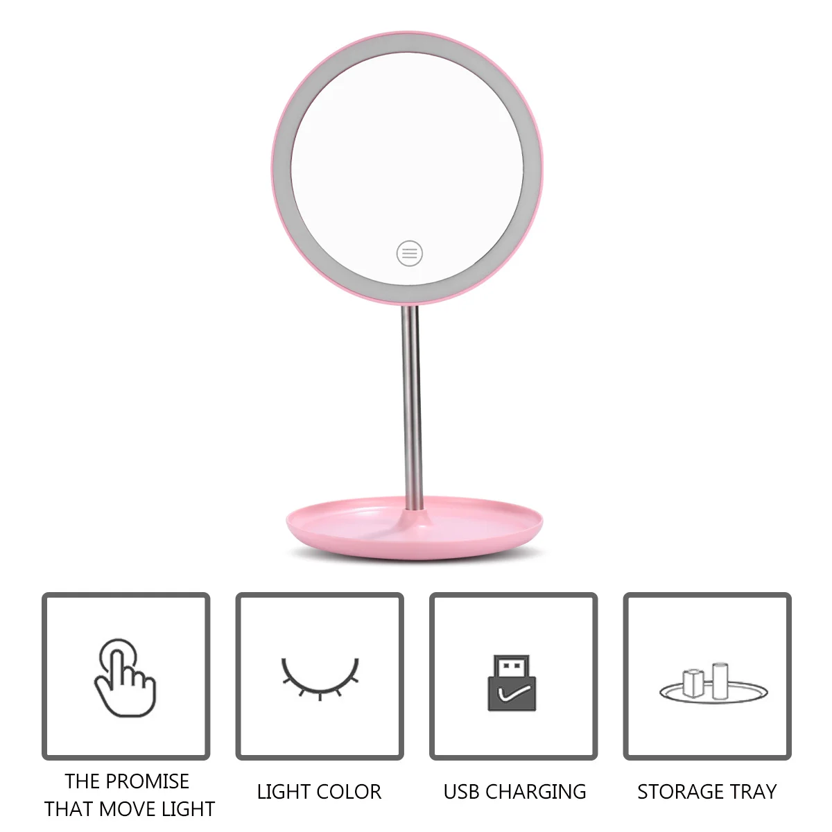 مرآة مكياج LED قابلة لإعادة الشحن، محمولة بمنفذ USB 360 درجة، مرآة ذكية قابلة للتعديل للتحكم في السطوع، قاعدة تخزين غير قابلة للانزلاق #1