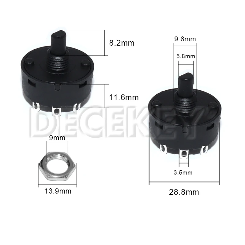 Knob Switch 6A 2/3/5/6/7/8 Position Rotary Switch 3/4/6/7/8/9Pin Electric Oven Power Switch Heater Temperature Control Switch