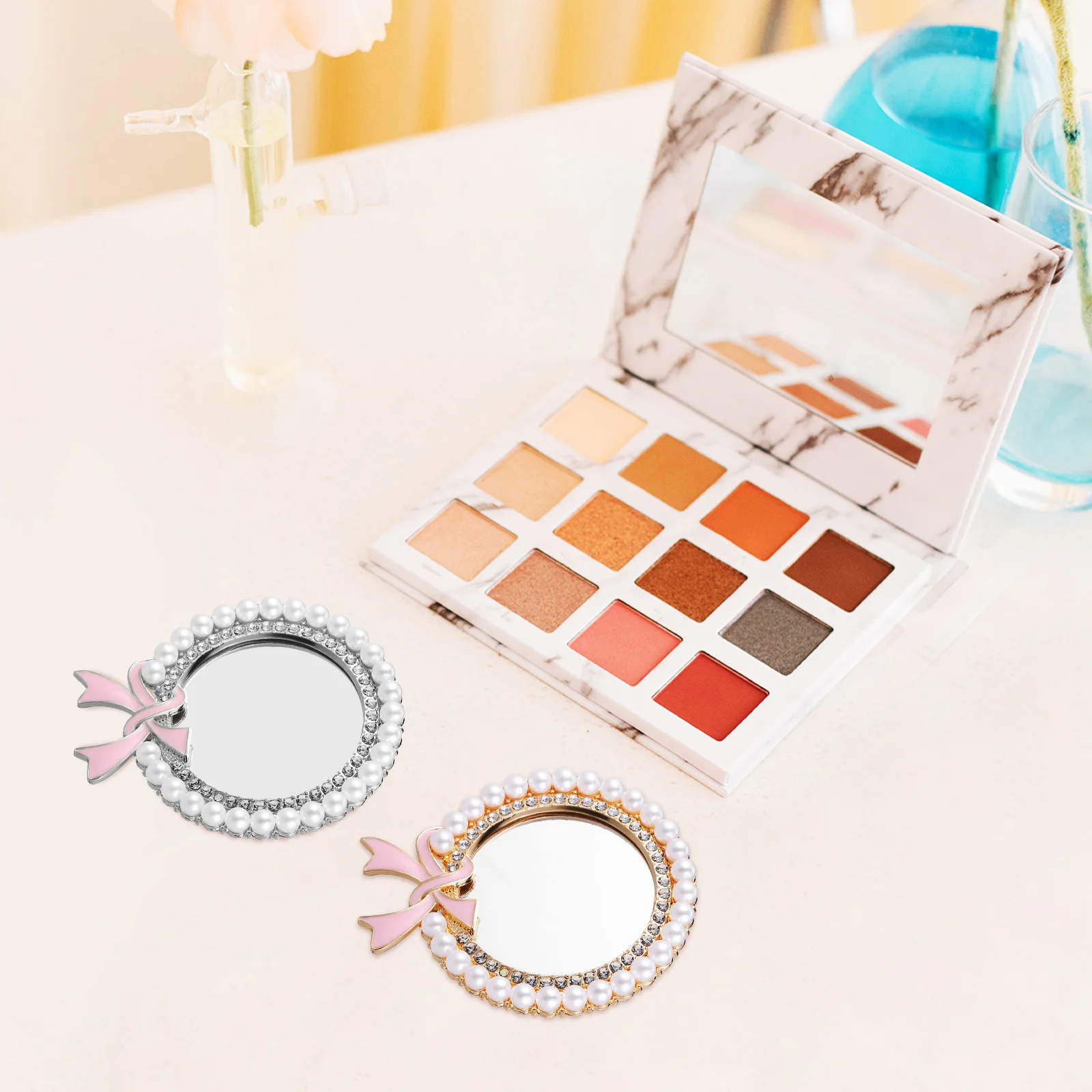 2 pçs pequenos espelhos redondos mini espelhos de bolso compactos portátil maquiagem viagem handheld vaidade decorativa mini espelho