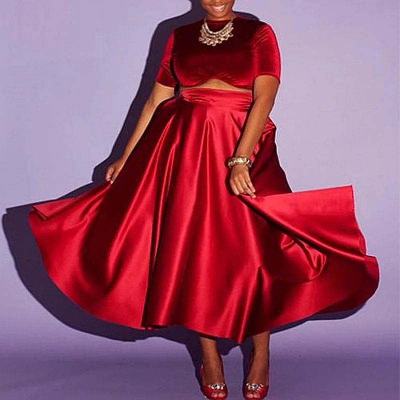 

Red Satin Skirts For New Year Black Girls Formal Birthday Skirts For Photos Tea Length Shoots юбка