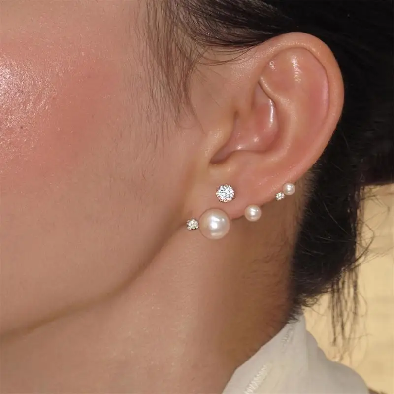  Elegant Asymmetric Earrings With Floating Pearls And Crystal Zircon Ear Cuff For Weddings Fashion Party Jewelry