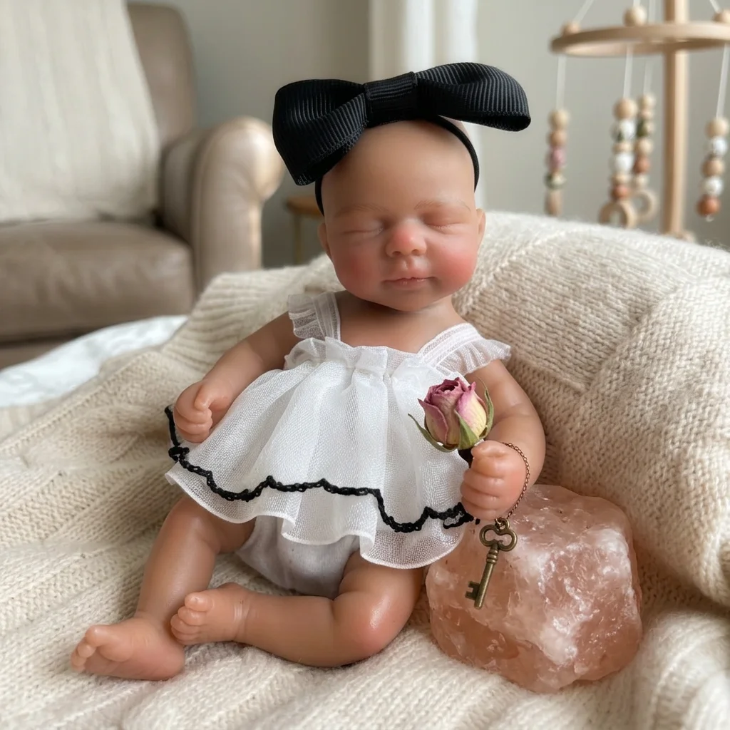 6 Inch Pascale Full Body Silicone Reborn Baby Doll Dark Skin Tone Hand-Painted Waterproof Bebe Reborn Collectible Art Display