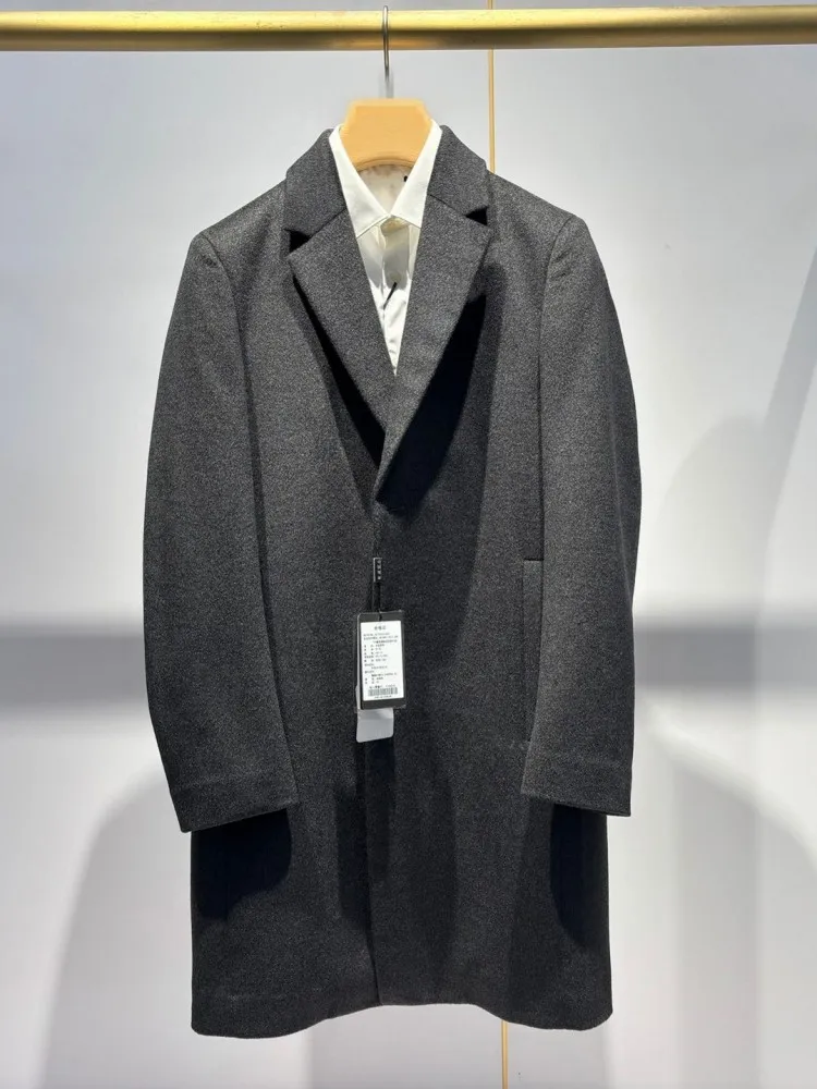 Autumn Winter Outerwear Office Men Business Casual Woolen Overcoat Turndown Collar Singl Breasted Fashion Mens Medium Long Coat