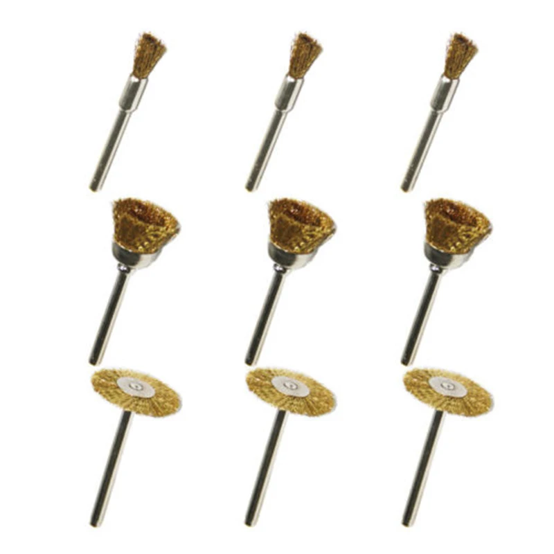 Rueda de pulido de cepillo de taladro de 9 piezas, rueda de alambre de latón de 6/18/22mm, vástago de 1/8 "para acero, aluminio, Metal, eliminación de óxido, herramientas rotativas