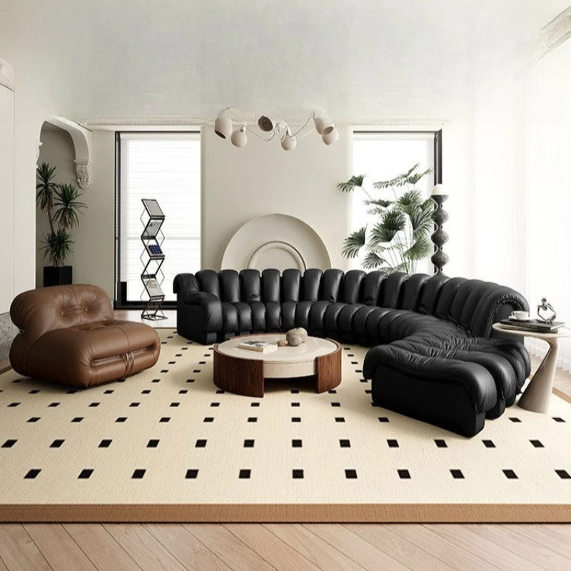 Curved sofa Italian serpentine special-shaped leather sofa Modern simple module combination Living room arc sofa