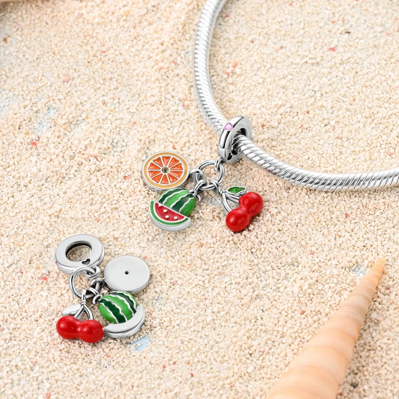 Plated 925 Silver Delicious fruits Charms Fit Original 925 Charms Bracelet Beads Jewelry Gifts for Women