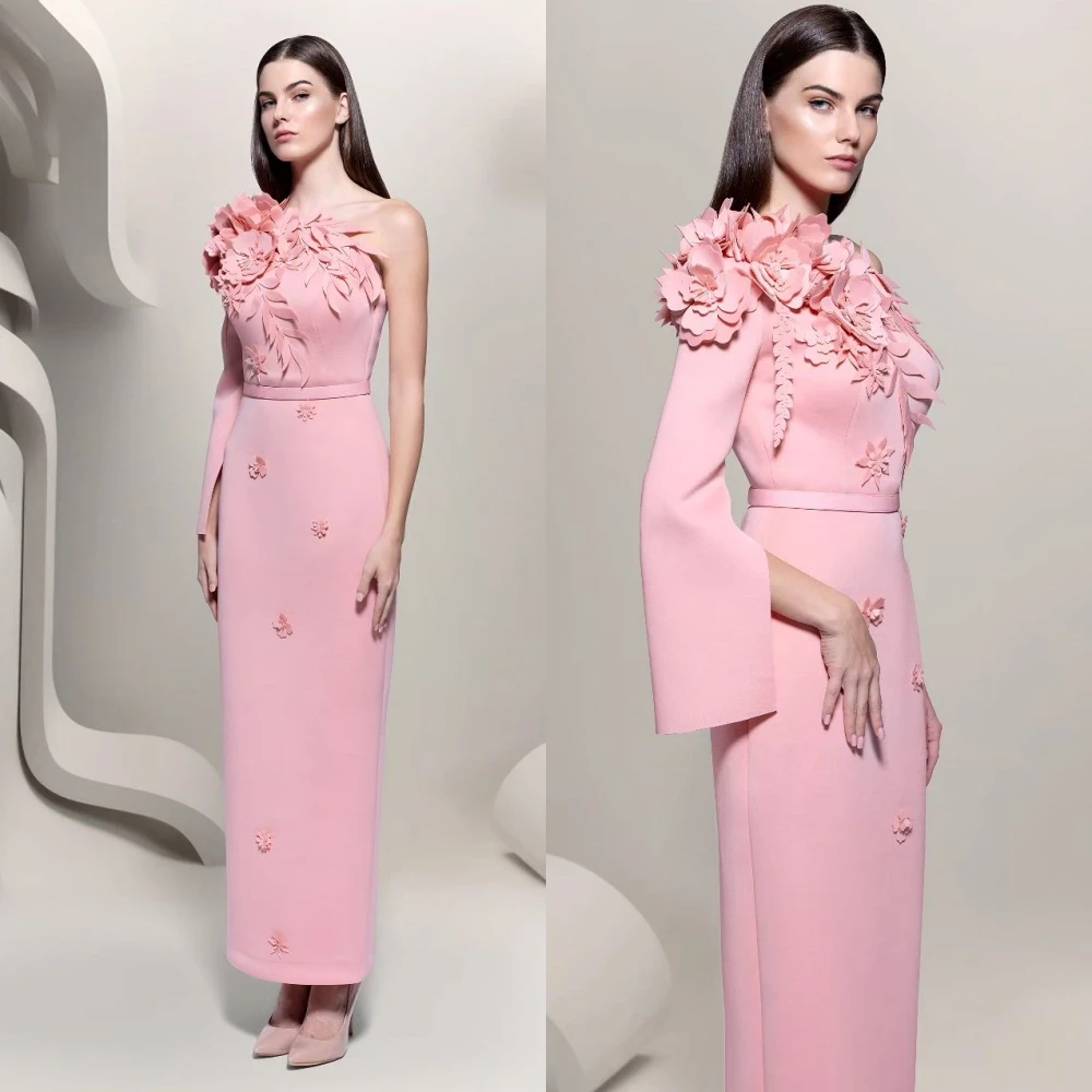 Robe de cocktail froncée à fleurs en jersey d'Arabie saoudite, robes mi-longues à une épaule, robe de soirée, occasion sur mesure, ligne A