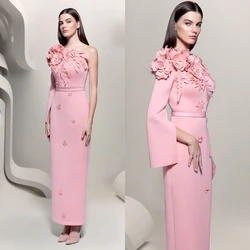 CustomizedSaudi Arabia  Evening Jersey Flower Ruched Cocktail Party A-line One-shoulder Bespoke Occasion Gown Midi Dresses